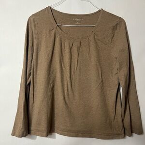 Talbots Tan Pleated Neckline Long Sleeve Tee Size X-Large